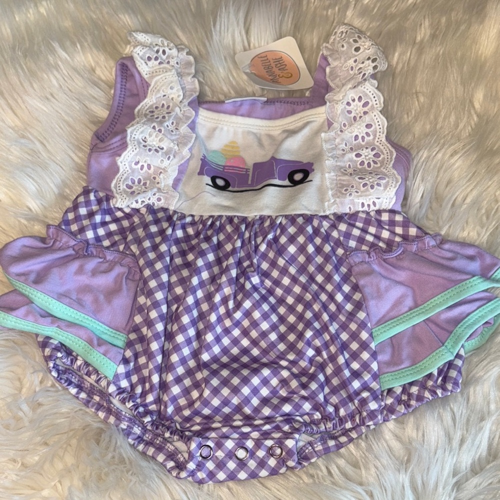 Purple Gingham Baby Romper perfect for Easter NWT
